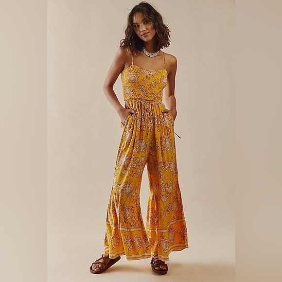 Free People Pants - Free People little of your love paisley print jumpsuit in marigold yellow